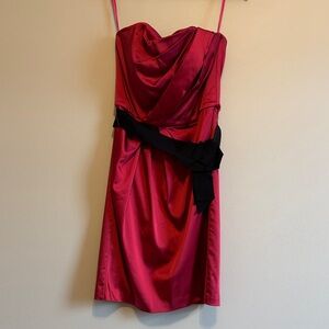 Red Satin Cocktail Dress with Black Sash